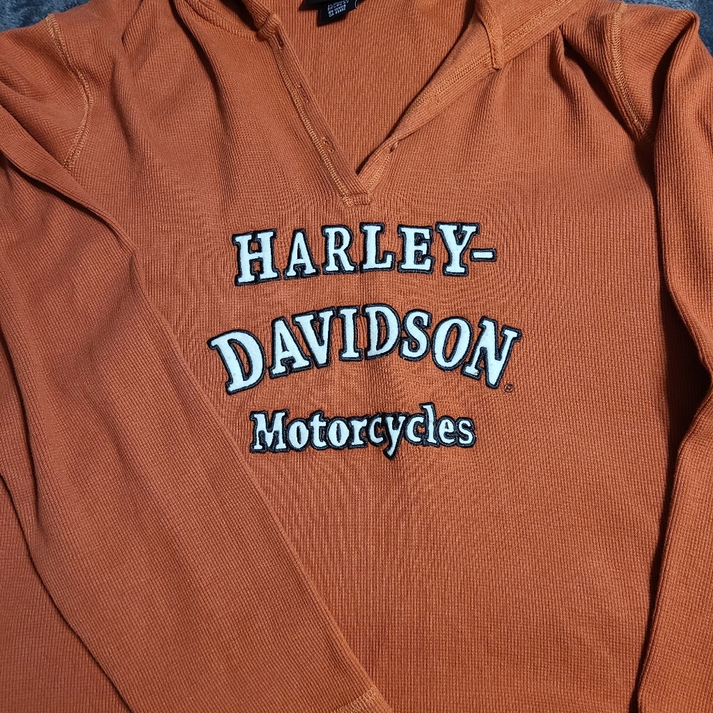 Long sleeve orange thermal hoodie Harley Davidson, size 2W